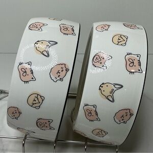 2 Cat Faces Pet Bowl Cat Water and Food Dish Pet Owner Cat Accessory Ceramic New